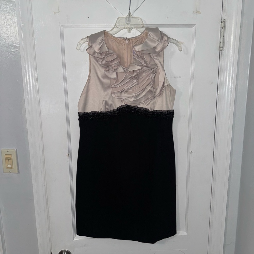 JS Collections Black and Pinkish Cream Ruffle Mini Dress